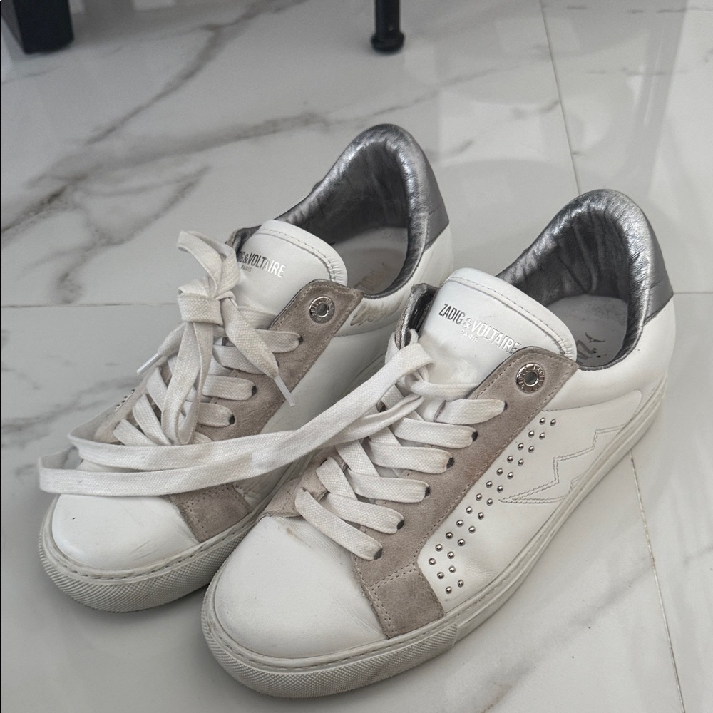 ZADIG & VOLATIRE Women's White and Silver Sneakers